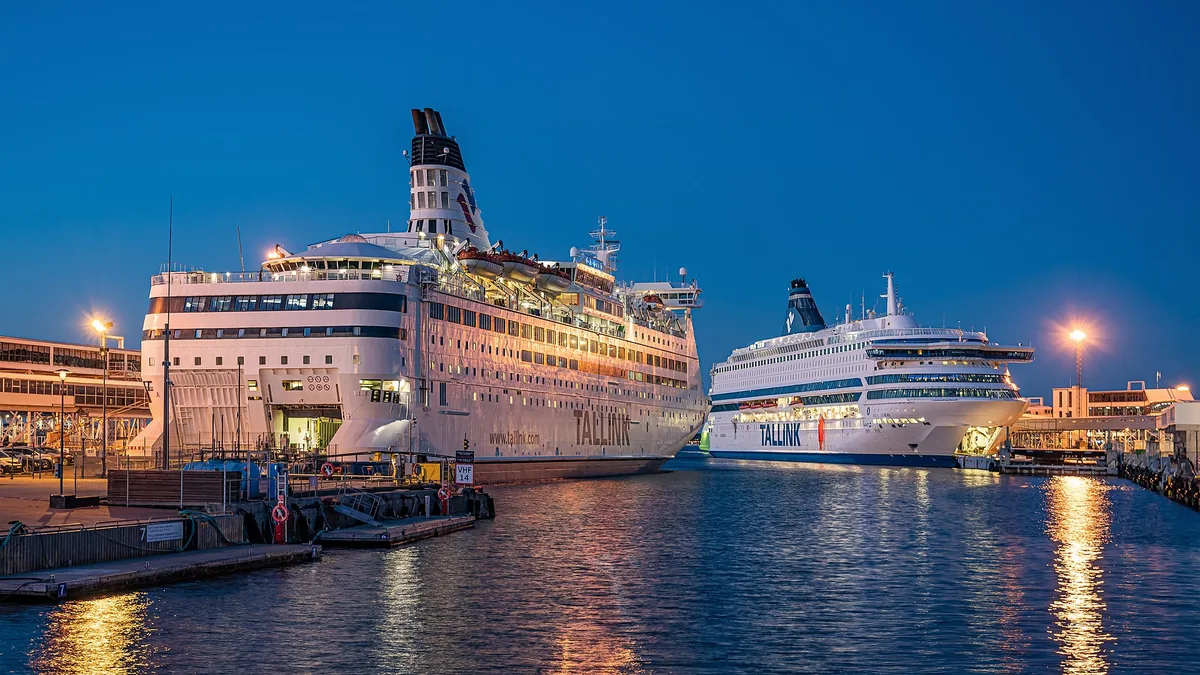 Large passenger and car ferry docked at the Baltic terminal